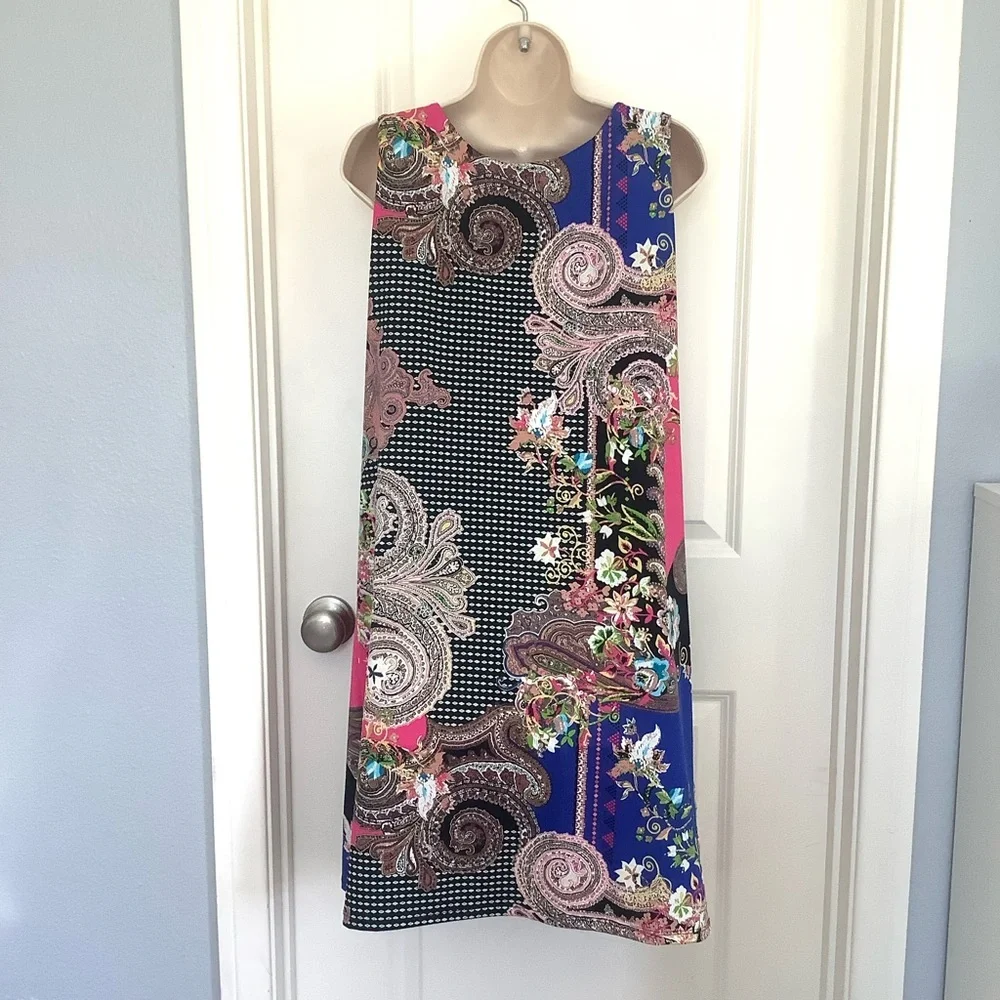 24Seven Comfort Apparel Dress Sleeveless Mixed Print Stretch Size L - Picture 3 of 7